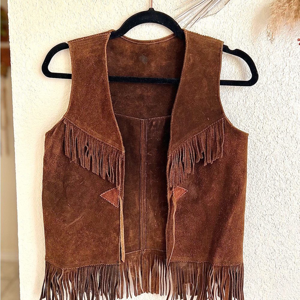 Vintage 60s/70s genuine leather fringe vest